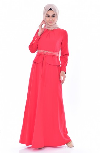 Robe a Ceinture et Broche 2236-03 Rouge 2236-03