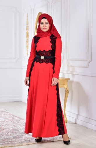 Dantelli Elbise 2314-02 Kırmızı