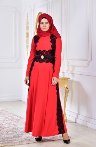 Kleid mit Spitzen 2314-02 Rot 2314-02