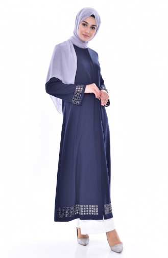 SUKRAN Laser Cutting Pearl Abaya 35839-02 Navy Blue 35839-02