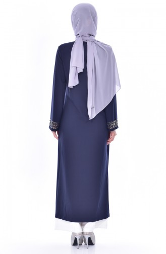 Abaya Perlées Coupe Laser 35839-02 Bleu Marine 35839-02