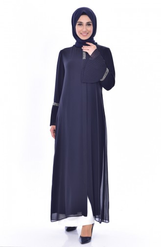 Abaya Perlées a Fermeture 35845-02 Bleu Marine 35845-02