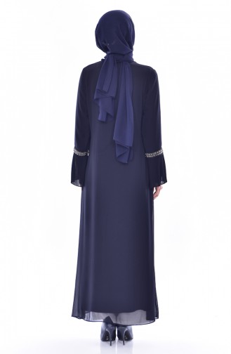 SUKRAN Pearl Zippered Abaya 35845-02 Navy Blue 35845-02