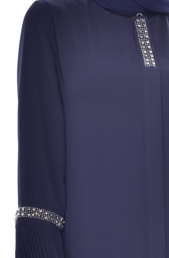 Abaya Perlées a Fermeture 35845-02 Bleu Marine 35845-02