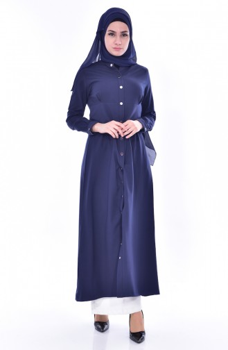 Hijab Mantel mit Druckknopf 61202-06 Dunkelblau 61202-06