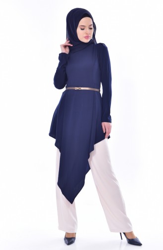 Belted Tunic Trousers Double Suit 0015-02 Navy Blue 0015-02