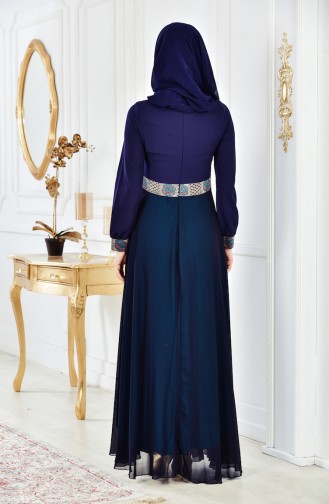 Navy Blue Hijab Evening Dress 2649-02