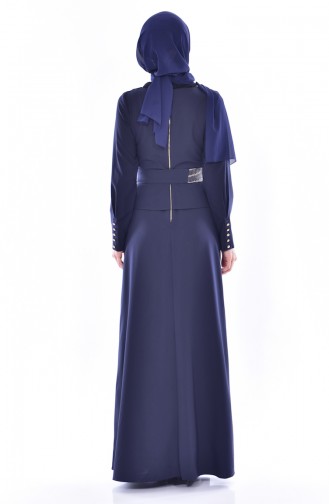 Kleid mit Brosche 2236-01 Dunkelblau 2236-01