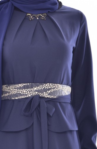 Robe a Ceinture et Broche 2236-01 Bleu Marine 2236-01