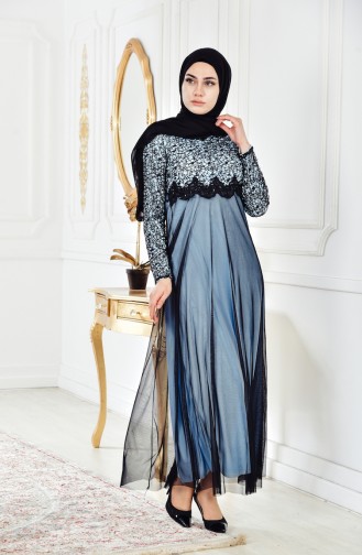 Blue Hijab Evening Dress 81538-07