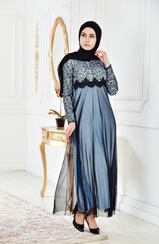 Abendkleid mit Pailetten 81538-07 Blau 81538-07