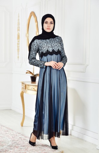 Blue Hijab Evening Dress 81538-07