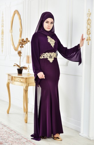 Purple Hijab Evening Dress 4006-05
