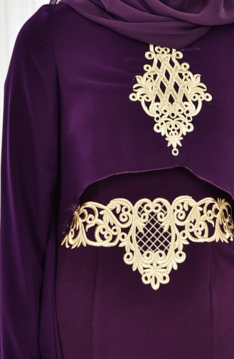 Purple Hijab Evening Dress 4006-05