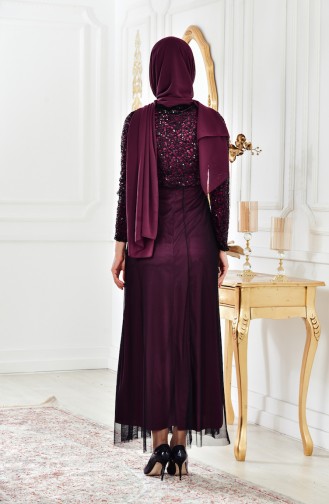 Pullu Abiye Elbise 81538-05 Mürdüm