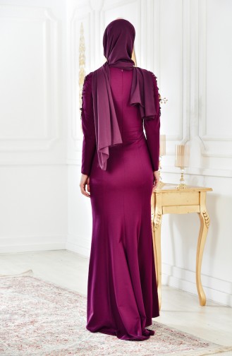 Plum Hijab Evening Dress 4007-01