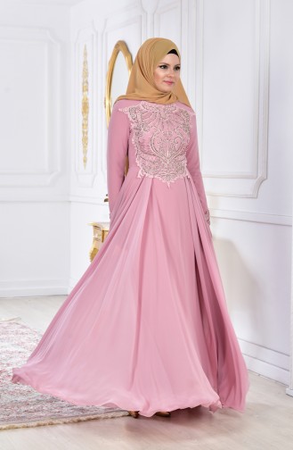 Powder Hijab Evening Dress 52698-05