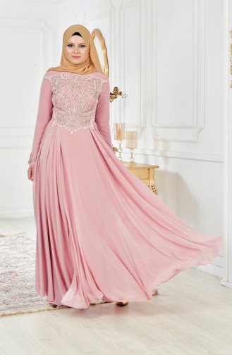 Powder Hijab Evening Dress 52698-05