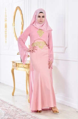 Powder Hijab Evening Dress 4006-07