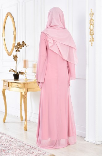 Powder Hijab Evening Dress 4006-07