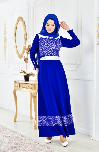 Saxe Hijab Evening Dress 2274-03