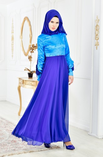 Saxe Hijab Evening Dress 2313-04