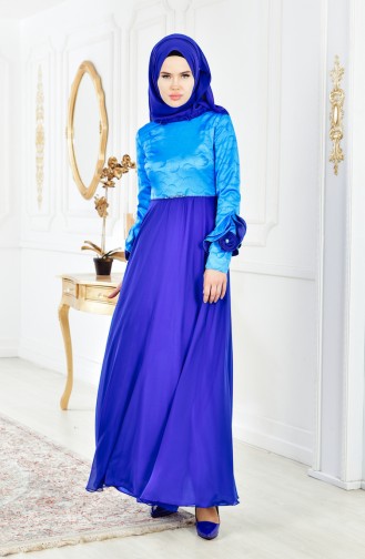 Saxe Hijab Evening Dress 2313-04