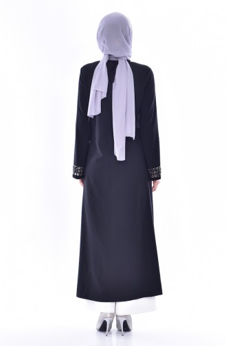 Abaya Perlées Coupe Laser 35839-03 Noir 35839-03