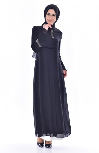 Perlen Abaya mit Reißverschluss 35845-01 Schwarz 35845-01