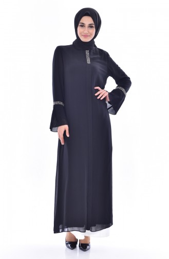 Perlen Abaya mit Reißverschluss 35845-01 Schwarz 35845-01