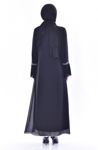 Perlen Abaya mit Reißverschluss 35845-01 Schwarz 35845-01