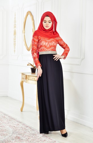Red Hijab Evening Dress 2297-03