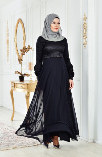 Black Hijab Evening Dress 2313-02