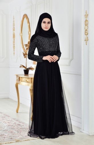 Black Hijab Evening Dress 8160-02