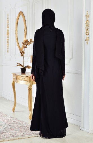 Black Hijab Evening Dress 4006-03