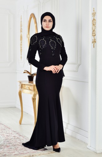 Black Hijab Evening Dress 4007-03
