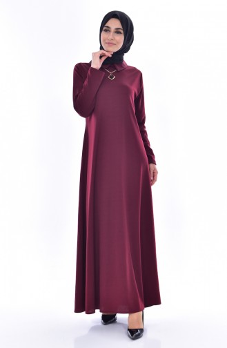 بوجليم فستان سادة مُزين بسلسال 3027-08 لون كرزي 3027-08