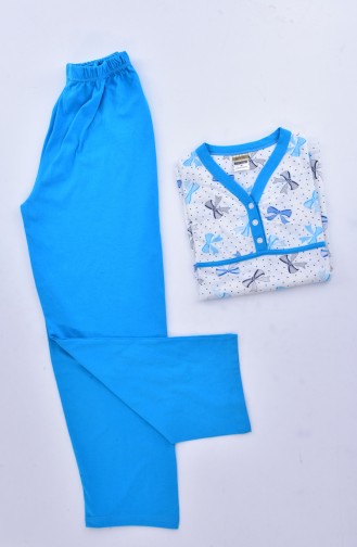 Desenli Kadın Pijama Takım 1020-02 Turkuaz