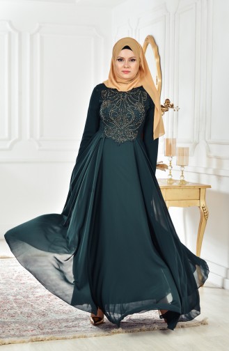 Besticktes Mevlana Abendkleid 52698-07 Grün 52698-07