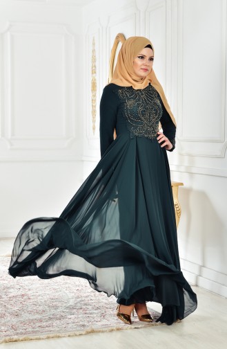 Robe de Soirée Bordée 52698-07 Vert 52698-07