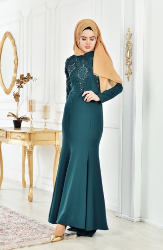 Smaragdgrün Hijab-Abendkleider 4007-02