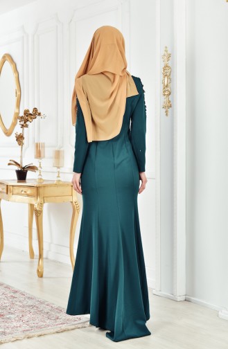 Emerald Green Hijab Evening Dress 4007-02