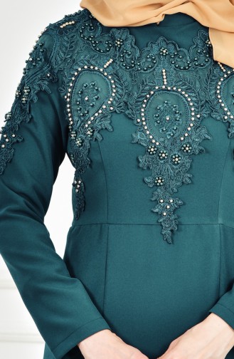 Emerald Green Hijab Evening Dress 4007-02