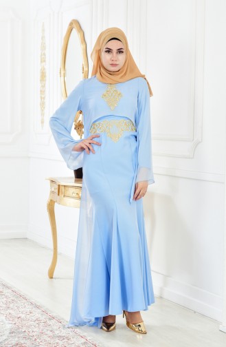 Robe de Soirée Bordée 4006-06 Bleu Bébé 4006-06