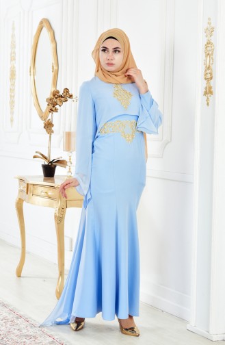 Baby Blue Hijab Evening Dress 4006-06