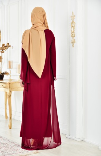 Claret Red Hijab Evening Dress 4006-02