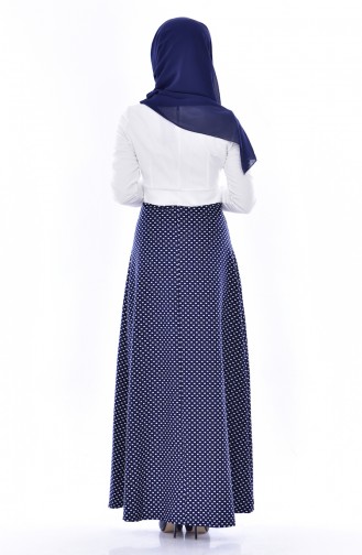 Printed Patterned Dress 3492-04 Navy Blue 3492-04