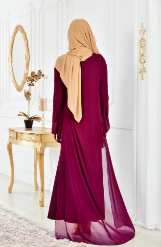 Plum Hijab Evening Dress 4006-01