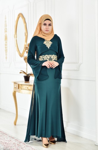 Emerald Green Hijab Evening Dress 4006-04