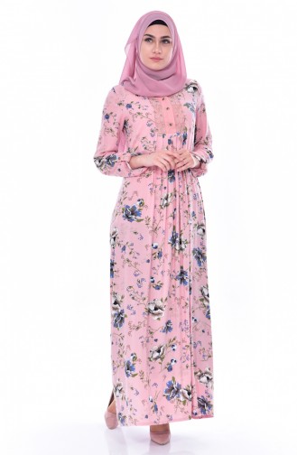 Gemustertes Kleid mit Knöpfen 1910-02 Puder 1910-02